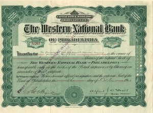 Western National Bank of Philadelphia - Stock Certificate